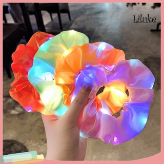 Lk--แฟชั่น ยืดหยุ่น สีพื้น LED เรืองแสง ผมหางม้า ที่ใส่ Scrunchies ที่คาดผม