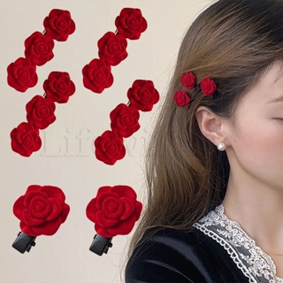 กิ๊บติดผม รูปดอกกุหลาบ สีแดง แบบเรียบง่าย สไตล์เกาหลีวินเทจ สําหรับเด็กผู้หญิง