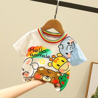 พร้อมส่ง เสื้อยืดแขนสั้น พิมพ์ลายการ์ตูนน่ารัก สวมใส่สบาย เหมาะกับฤดูร้อน สําหรับเด็กผู้ชาย และเด็กผู้หญิง