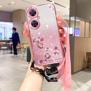 เคสโทรศัพท์มือถือ ลายดอกกุหลาบไล่โทนสี พร้อมสายคล้องยาว สําหรับ VIVO Y27 Y78 Y77 Y76 Y36 Y35 Y22 Y22S Y16 Y02T Y02A Y02 V27 V27E V25 Pro V25E V23 V23E 4G 5G