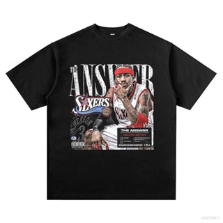 เสื้อยืดพิมพ์ลาย เสื้อยืดคอกลม แขนสั้น พิมพ์ลาย NBA Allen Iverson 76ers Fan ทรงหลวม สไตล์สตรีท สําหรับผู้ชาย และผู้หญิง