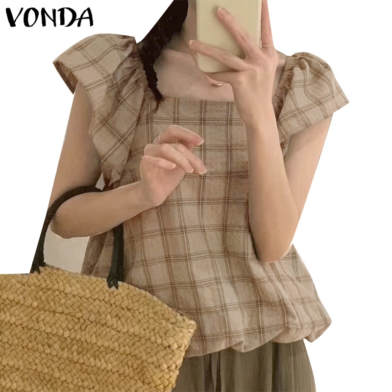 Vonda เสื้อแขนกุด คอสี่เหลี่ยม ทรงเอ แต่งระบาย สไตล์เกาหลี สําหรับผู้หญิง