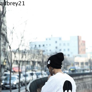 Aubrey1 หมวกถัก ไร้ขอบ อบอุ่น สีพื้น สตรีท ฮิปฮอป สําหรับผู้หญิง