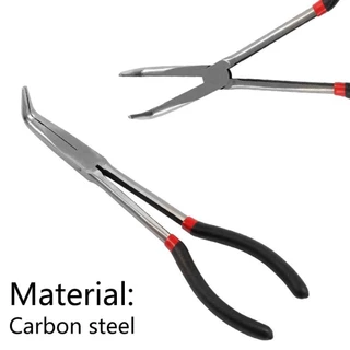 TEMPOZY คีมจมูกยาวเหล็กคาร์บอน 25/45/90 องศา Bent คีมตรง, ทนทานด้ามยาวคีมจมูกลื่นเครื่องมือมือ