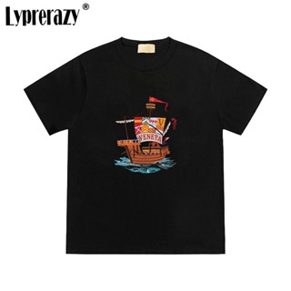 Lyprerazy เสื้อยืดแขนสั้น ผ้าฝ้าย ปักลาย ทรงหลวม แฟชั่นฤดูร้อน สําหรับผู้ชาย