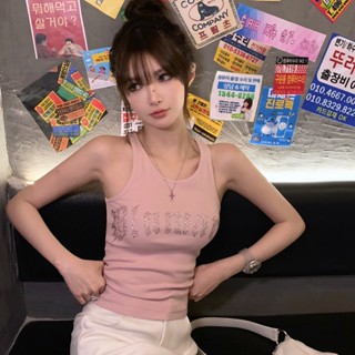 เสื้อกล้ามแขนกุด ประดับเพชร แบบยืดหยุ่นสูง แฟชั่นฤดูร้อน สําหรับผู้หญิง