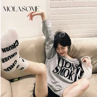 Molasome เสื้อยืด คอกลม แขนยาว ทรงสลิมฟิต สีพื้น แฟชั่นใหม่ สําหรับผู้หญิง 2023