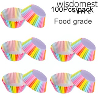 Wisdomest กระดาษห่อคัพเค้ก สีรุ้ง กันน้ํามัน DIY 100 ชิ้น