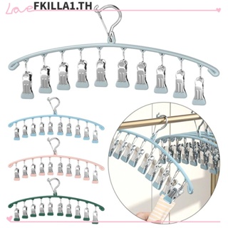Faccfki ไม้แขวนเสื้อ สเตนเลส กันลม สีฟ้า เก็บง่าย 10 คลิป สําหรับครอบครัว
