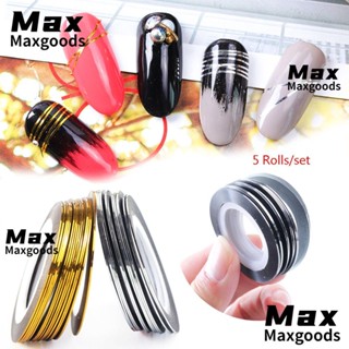 Maxg สติกเกอร์เทป 0.5 มม. สีทอง สีเงิน สําหรับตกแต่งเล็บ 5 ม้วน ต่อชุด