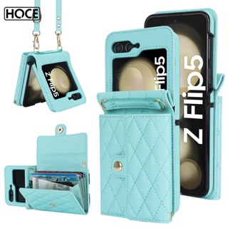 Hoce Zflip5 เคสโทรศัพท์มือถือหนัง กันกระแทก พร้อมสายสะพาย และช่องใส่บัตร สําหรับ Samsung Galaxy Z Flip 4 flip5 5G Flip4 ZFlip3