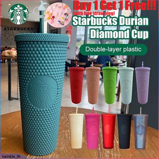 【ซื้อ 1 แถม 1 ฟรี】ins Style Limited Starbucks Tumbler ถ้วยฟางนำกลับมาใช้ใหม่ Frosted Durian Starbucks Cup Tumbler Starbucks Gradient Color Cup (twinkle.th)