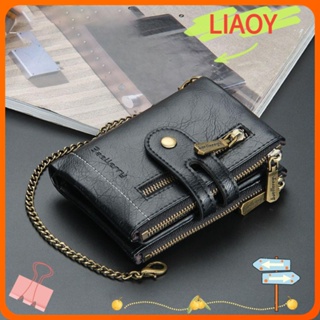 Liaoy กระเป๋าสตางค์ หนัง PU มีซิปคู่ กันขโมย ใส่บัตรได้ 11 ใบ สีพื้น สําหรับผู้ชาย 2023