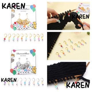 Karen อุปกรณ์มาร์กเกอร์มาร์กเกอร์ ตัวเลข 0-9 สุ่มสี สําหรับถักนิตติ้ง 10 ชิ้น ต่อชุด