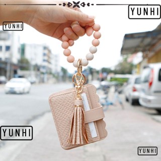 Yunhi กระเป๋าใส่บัตร สร้อยข้อมือ ลูกปัดซิลิโคน หนัง PU ความจุขนาดใหญ่ อุปกรณ์สํานักงาน