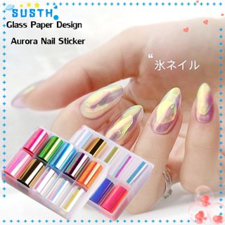 Sushen สติ๊กเกอร์กระดาษแก้วออโรร่า Diy หลายสีสันสําหรับตกแต่งเล็บ