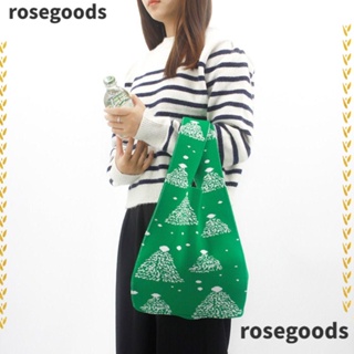 Rosegoods1 กระเป๋าถือ ผ้าถัก ความจุสูง ลายต้นคริสต์มาส สําหรับนักเรียน