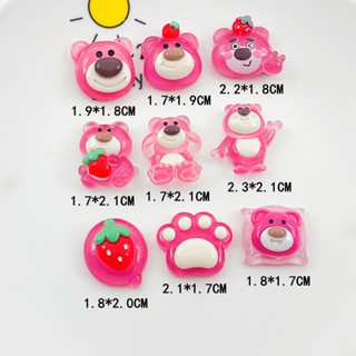 [2 #] Jibbitz Crocs กิ๊บติดผมเรซิ่น รูปหัวหมี สตรอเบอร์รี่ สีโปร่งใส สําหรับตกแต่งรองเท้า DIY QP