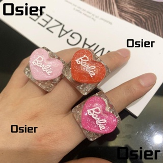 Osier1 แหวนเรซิ่นอะคริลิค ลายตัวอักษร สําหรับตุ๊กตาบาร์บี้|แหวนรูปหัวใจ สําหรับผู้หญิง