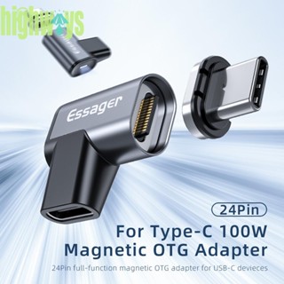 Essager อะแดปเตอร์แม่เหล็ก USB C มุมขวา 24-Pin USB C PD 100W 10Gbps 4K [highways.th]