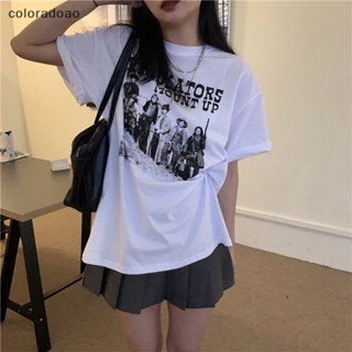 Crd เสื้อยืดลําลอง คอกลม แขนสั้น พิมพ์ลาย ทรงหลวม สไตล์วินเทจ แฟชั่นฤดูร้อน สําหรับสตรี ZXH