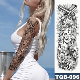 ปลอกแขนรอยสักกึ่งถาวร ลายกางเขน Tato Revolver Fake Gun Cross Caterina Rose Man Woman Body Art Glitter Tatu