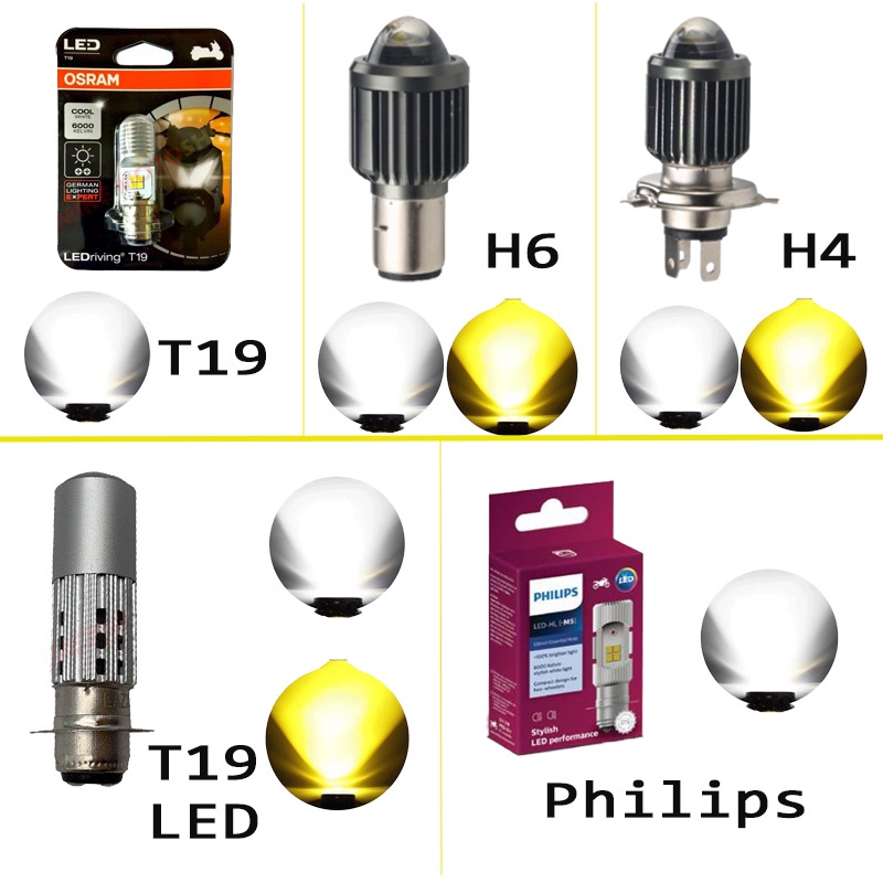 【ขายส่ง】ของแท้ ไฟหน้า LED หลอดไฟ แป้นเล็กT19 H4 12V DC 6W แสงขาว สว่างเพิ่ม LED มอเตอร์ไซค์ [M5]MIO (1หลอด) กล