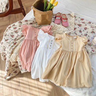 Korean childrens clothing 2023 Summer lace embroidery girls dress sweet cotton childrens short sleeve dress WC7B