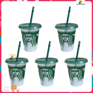 Ready stock Starbucks Straw Cup Transparent Cup Green Straw Children&amp;#39;s 100% Food Grade Pp Straw Cup 473ml / 16oz เด่น_th