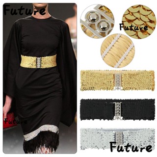 Future เข็มขัดยางยืด ประดับเลื่อม กว้าง แฟชั่น