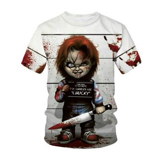 เสื้อยืด พิมพ์ลายภาพยนตร์สยองขวัญ Chucky Streetwear สีดํา สุดเท่ แนวสตรีท