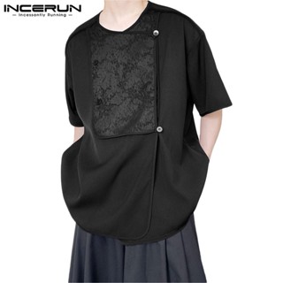 Incerun เสื้อเชิ้ตแขนสั้น คอกลม สําหรับผู้ชาย