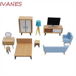 Ivanes บ้านตุ๊กตา เฟอร์นิเจอร์ ของเล่นเด็ก ของขวัญ โมเดลเก้าอี้ ของเล่น ชุดทีวี ชั้นวางหนังสือ เฟอร์นิเจอร์จําลอง