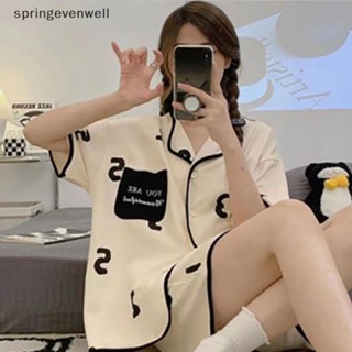 [springevenwell] ชุดนอน พิมพ์ลาย สไตล์เกาหลี สําหรับผู้หญิง พร้อมส่ง