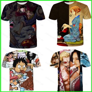 เสื้อยืดแขนสั้นลําลอง ทรงหลวม พิมพ์ลายอนิเมะ One Piece Luffy Nami 3 มิติ พลัสไซซ์ สําหรับผู้ชาย และผู้หญิง