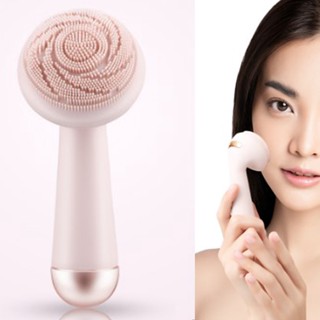  DAZA Electric Facial Cleanser แปรงทำความสะอาดผิวหน้า Face Scrubber แบบชาร์จ เครื่องทำความสะอาดผิวหน้าแบบหมุนซิลิโคนนวดสีชมพูอ่อนแบบชาร์จไฟได้