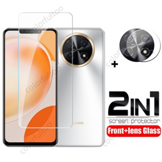 2in1 Tempered Glass For Huawei Nova Y91 Y90 Y 90 Y 91 NovaY90 NovaY91 9H Clear Full Cover Tempered Glass Protective Phone Film Back Camera Screen Protector Lens Film