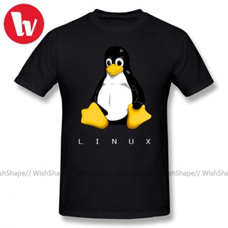 Linux เสื้อยืดแขนสั้นลําลอง ผ้าฝ้าย 100% พิมพ์ลายการ์ตูนตลก โอเวอร์ไซซ์ แฟชั่นสําหรับผู้ชาย