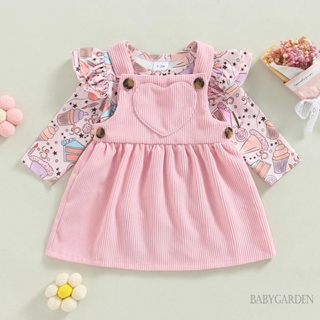 Babygarden-0-18months ชุดรอมเปอร์แขนยาว คอกลม พิมพ์ลายไอศกรีม และชุดเดรสผ้าลูกฟูก หัวใจ สําหรับเด็กผู้หญิง