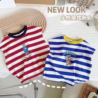 พร้อมส่ง เสื้อกั๊กแขนกุด ลายทาง ขนาดเล็ก เหมาะกับฤดูร้อน สําหรับเด็กผู้ชาย