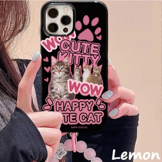 [Lemon] เคสโทรศัพท์มือถือ ลายแมวน่ารัก สีดําวาว สําหรับ 14pro 14promax 13 13pro 13promax 11 12 12pro 12promax XR XSMAX 7P 8P