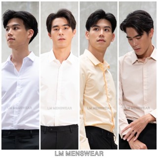 เสื้อเชิ้ตคุณภาพ คอปกซ่อนกระดุม สีขาวWhite ขาวครีมCream White เหลืองพีชPeach Yellow น้ำตาลอ่อนLight Brown