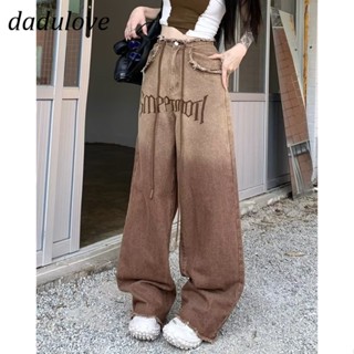 DaDulove💕 New American Street Retro Casual Pants Womens Letter Raw Edge High Waist Wide Leg Pants Trousers