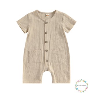 Babyclothes- ชุดจั๊มสูท รอมเปอร์ แขนสั้น ลายทาง ลําลอง สีพื้น ฤดูร้อน สําหรับเด็กผู้ชาย เด็กผู้หญิง