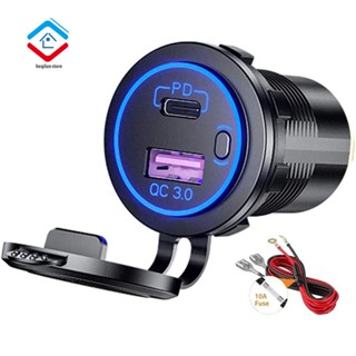 Pd Type C USB Car Charger และ QC 3.0 Quick Charger 12V Power Outlet Socket พร้อมสวิตช์เปิด / ปิด สําหรับรถจักรยานยนต์ RV ATV