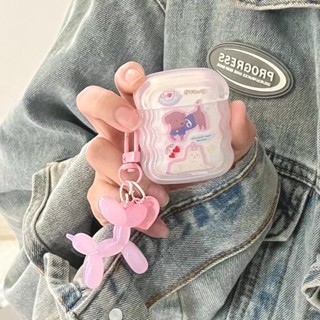 เคสหูฟังบลูทูธไร้สาย ลายสุนัขน่ารัก พร้อมพวงกุญแจ สีชมพู สําหรับ AirPods 4 AirPods 2 i12 i11 i10 i13 inpods PRO 4