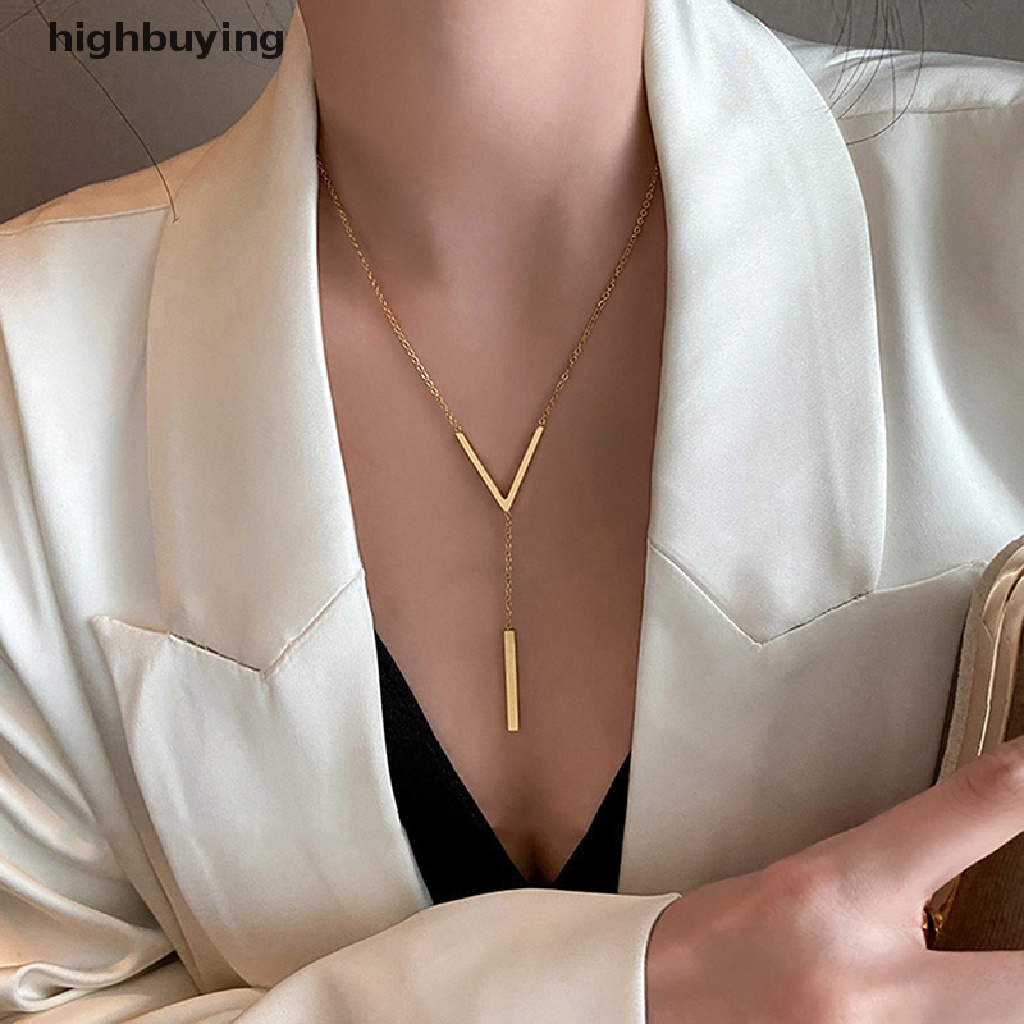 [highbuying] สร้อยคอโซ่ สเตนเลส รูปตัว V ยาว เซ็กซี่ กระดูกไหปลาร้า ผู้หญิง และเด็กผู้หญิง สเตนเลส สีทอง สร้อยคอโซ่ เครื่องประดับ ปาร์ตี้ สินค้าใหม่
