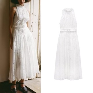 Zara ใหม่ ชุดเดรส แขนกุด คอตั้ง ปักลาย สีขาว หรูหรา แฟชั่นฤดูร้อน 2292974