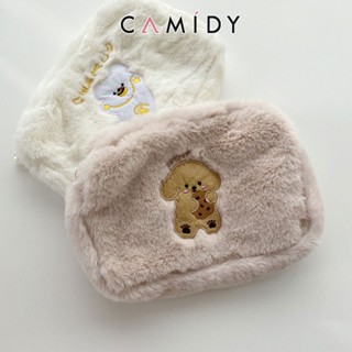 Camidy กระเป๋าเครื่องสำอางตุ๊กตาหมีน่ารักกระเป๋าเก็บซักแบบพกพาสาวญี่ปุ่นและเกาหลีกระเป๋าปักความจุขนาดใหญ่ กระเป๋าผ้าใส่หนังสือ กระเป๋าดินสอ