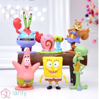 Lanfy 6ชิ้น/ชุดโมเดลฟิกเกอร์ Spongebob รูปการ์ตูนปูน่ารักขนาด 3-6 ซมของเล่นสําหรับเด็ก